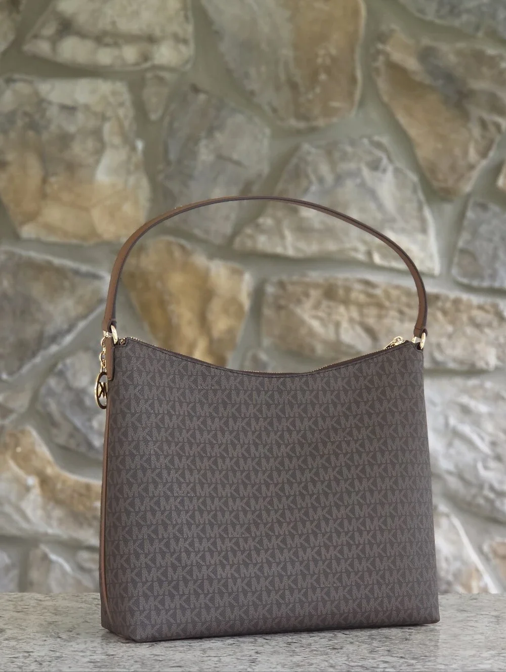 Michael Kors Merritt Large Brown Signature Logo Cargo Shoulder Bag